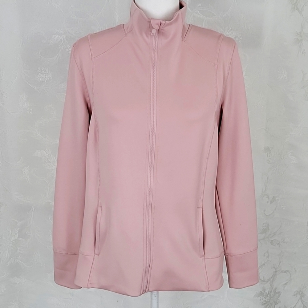 Layer8 Qwick-Dry Ladies Lux Knit Jacket Size L Pink Zip Closure 2 Front Pockets